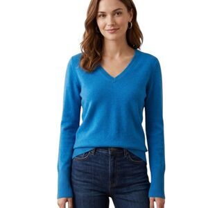 Halogen 2-Ply 100% Cashmere V-Neck Sweater Electric Teal Blue Size XS